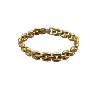 Rice Beads Chunky Bangle Bracelet Gold Tone Fold Over Closure